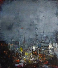 Shan Amrohvi, 30 x 36 inch, Oil on Canvas,  Cityscape Painting, AC-SA-156